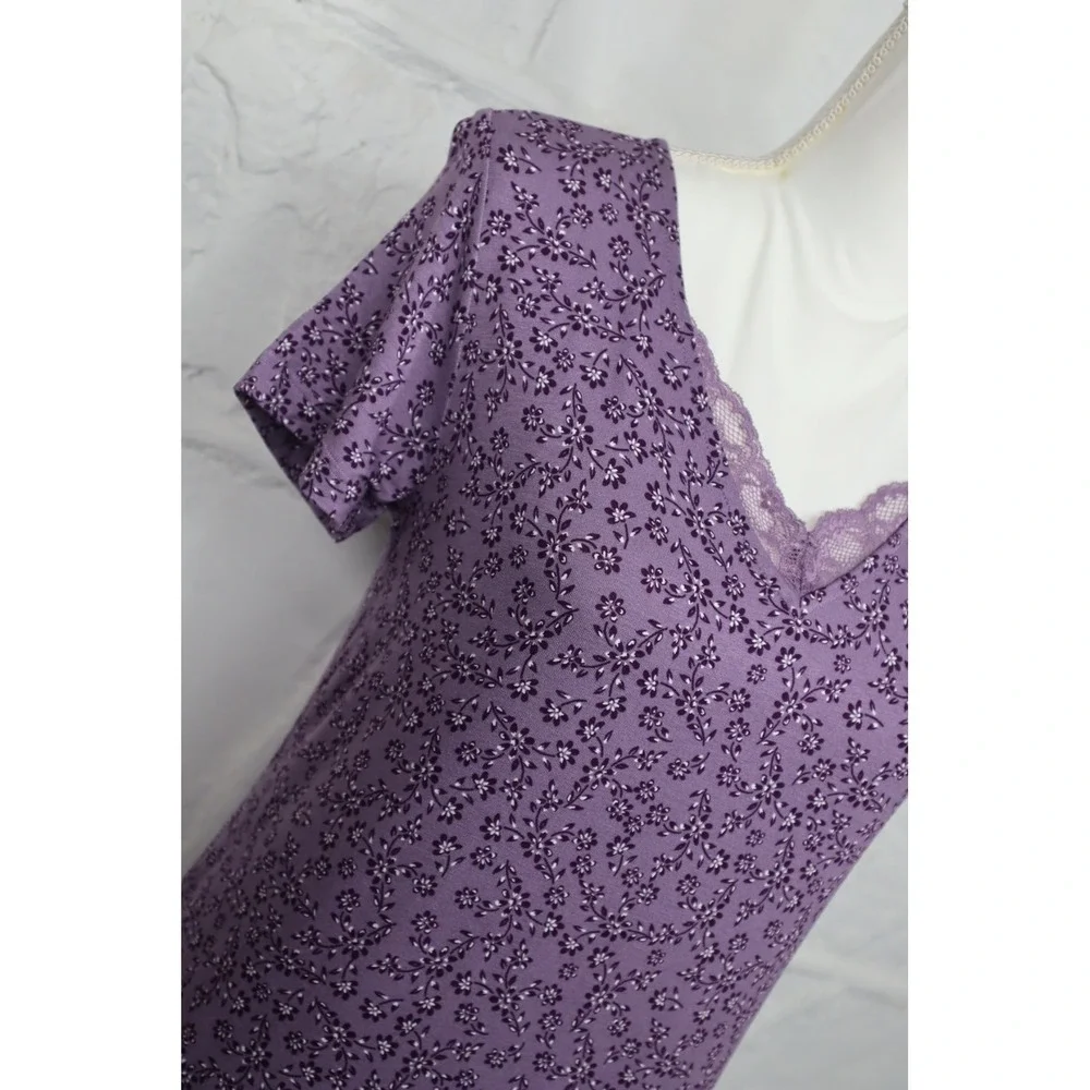 Charter‎ Club Women's Short-Sleeve Floral Nightgown - Dusty Lilac Purple - XS